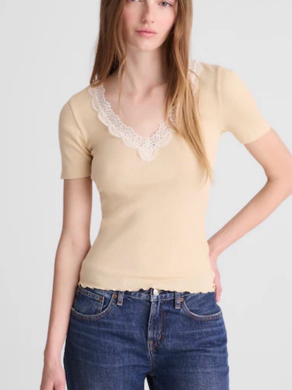 MADEWELL XXS Lace-Trim V-Neck Top NY958 $60
